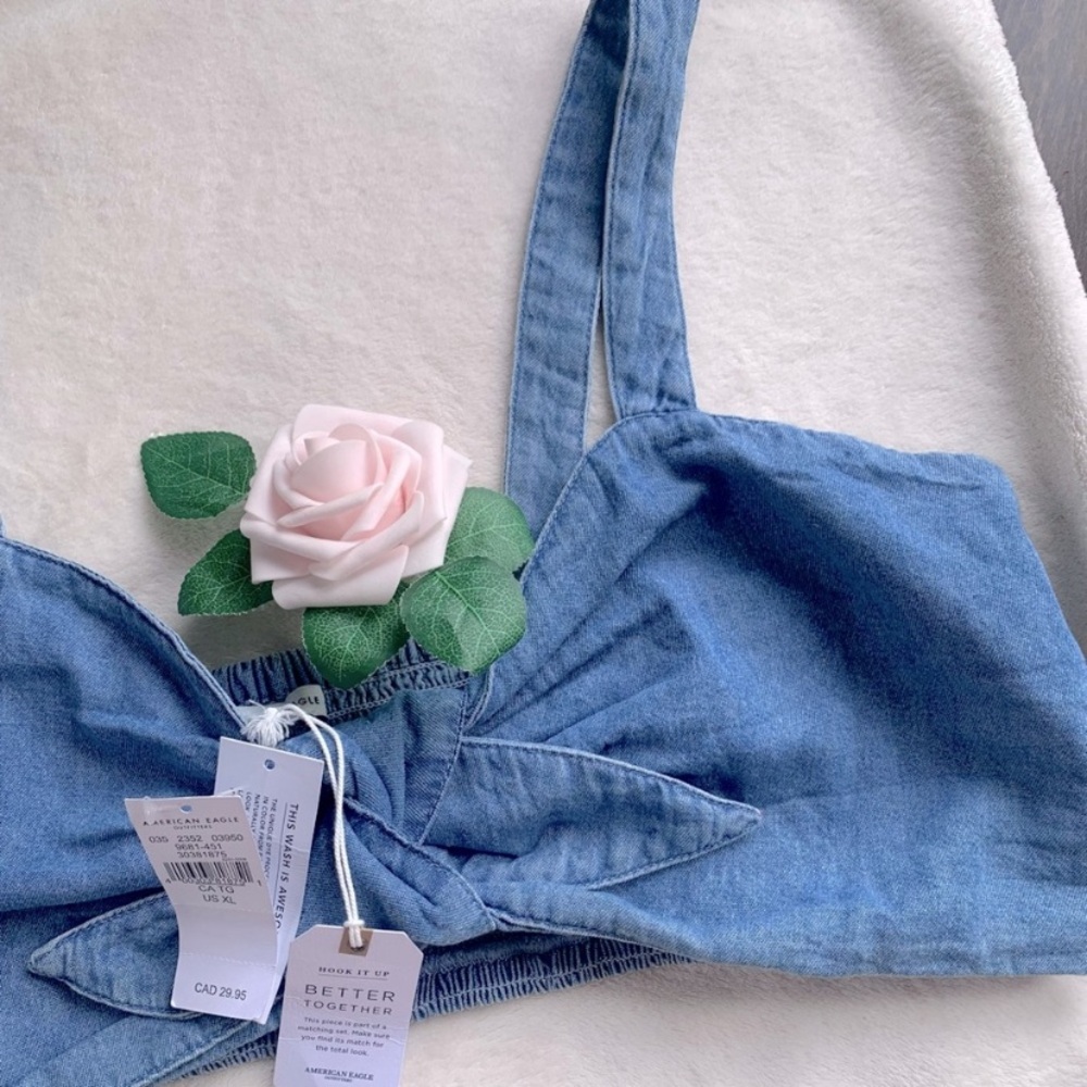 American Eagle Denim Knot Front Crop Top